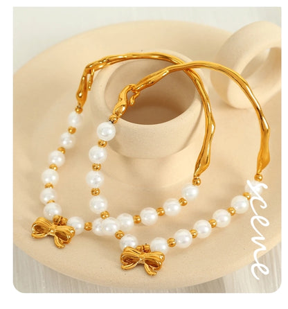 Elegant Baroque Style IG Style Bow Knot 18K Gold Plated 304 Stainless Steel Imitation Pearl  Bracelets