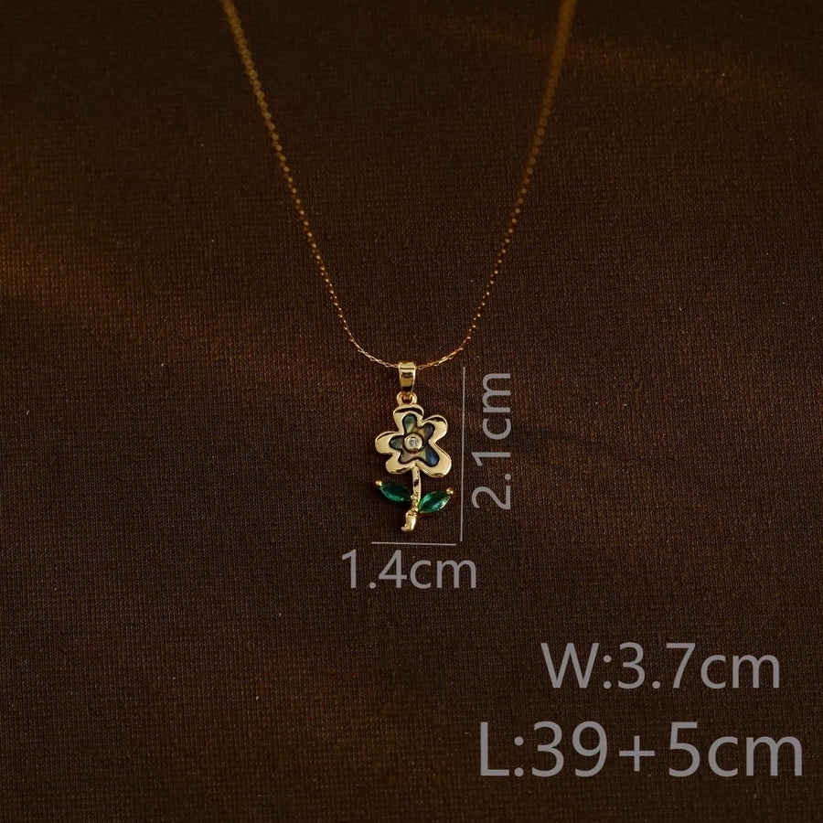 Jewelry Simple Style Commute Heart Shape Flower Butterfly 304 Stainless Steel Zircon Abalone Shell 18K Gold Plated Inlay Pendant Necklace