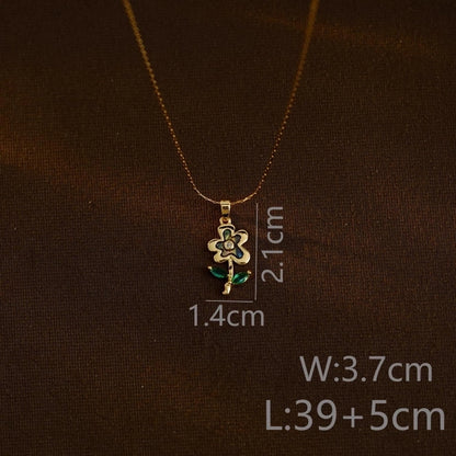 Jewelry Simple Style Commute Heart Shape Flower Butterfly 304 Stainless Steel Zircon Abalone Shell 18K Gold Plated Inlay Pendant Necklace