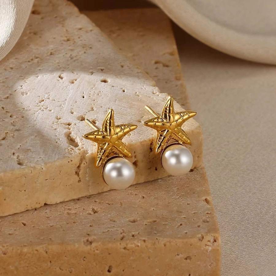 1 Pair Simple Style Starfish 304 Stainless Steel Ear Studs