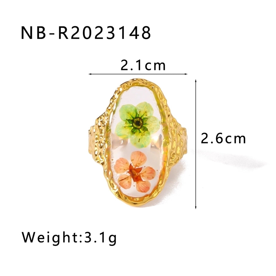 Jewelry Vintage Style Modern Style Simple Style Flower 304 Stainless Steel Resin 18K Gold Plated Plating Inlay Open Rings