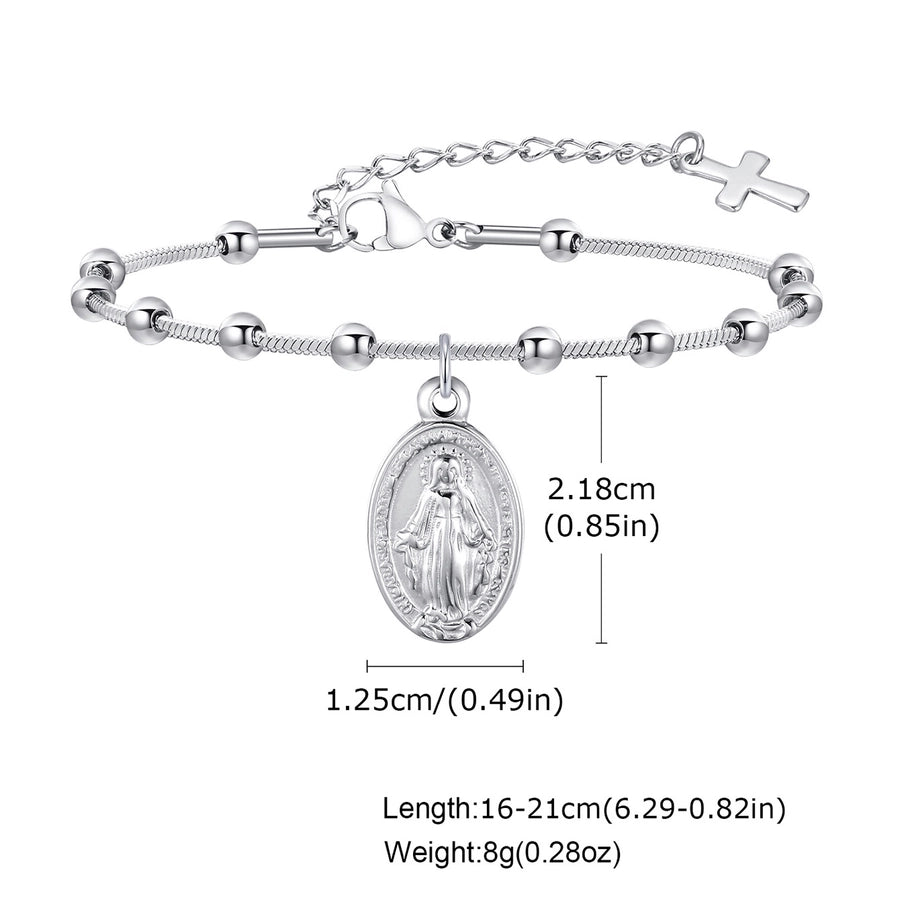 Vintage Style Classic Style Cross Virgin Mary 304 Stainless Steel 18K Gold Plated cable chain Bracelets In Bulk Stainless Steel Bracelets