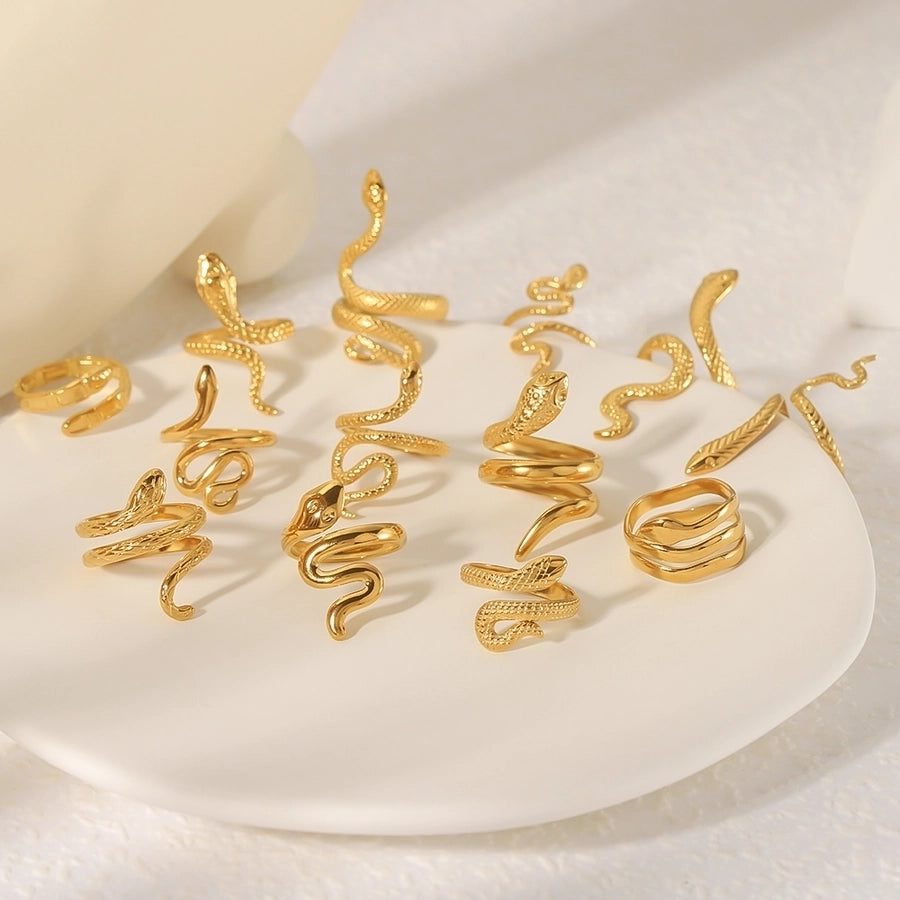 Stainless Steel 18K Gold Plated Hip-Hop Exaggerated Cool Style Plating Snake Open Rings