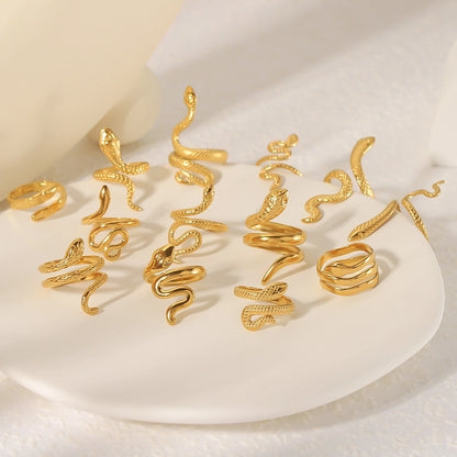 Stainless Steel 18K Gold Plated Hip-Hop Exaggerated Cool Style Plating Snake Open Rings