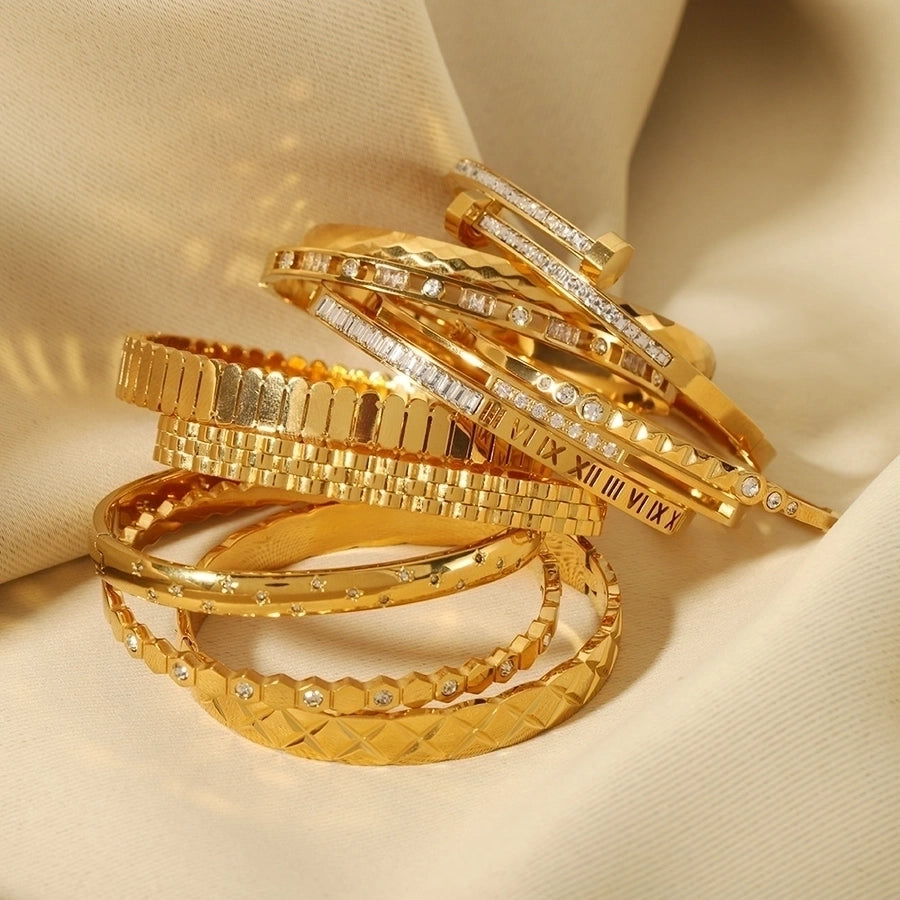 Simple Style Geometric 304 Stainless Steel 18K Gold Plated Rhinestones Zircon Bangle In Bulk