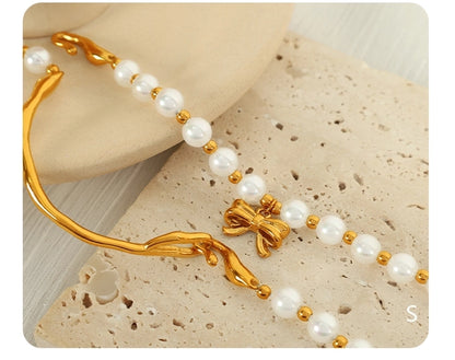 Elegant Baroque Style IG Style Bow Knot 18K Gold Plated 304 Stainless Steel Imitation Pearl  Bracelets