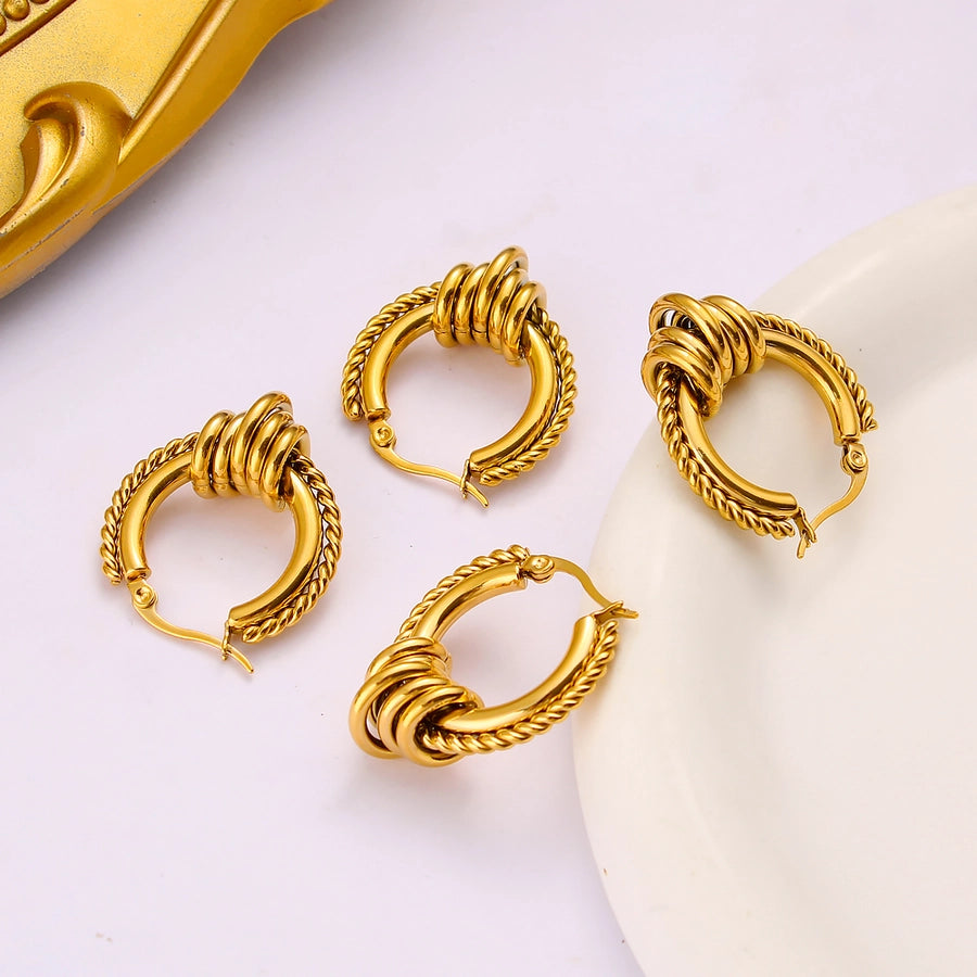 1 Pair French Style Geometric 304 Stainless Steel 18K Gold Plated Earrings