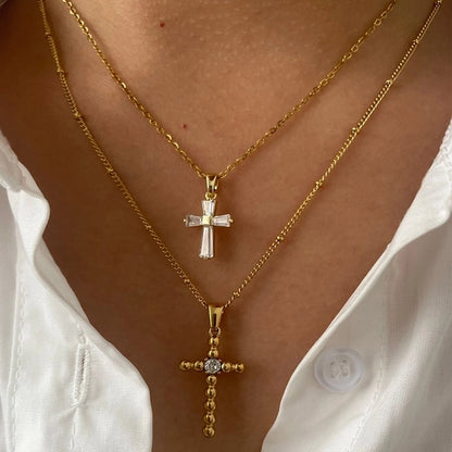 316L Stainless Steel  14K Gold Plated 18K Gold Plated Inlay Cross Rhinestones Zircon Pendant Necklace