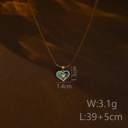 Jewelry Simple Style Commute Heart Shape Flower Butterfly 304 Stainless Steel Zircon Abalone Shell 18K Gold Plated Inlay Pendant Necklace