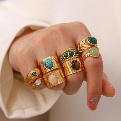 Jewelry Fashion Geometric 304 Stainless Steel Artificial Gemstones Irregular Rings