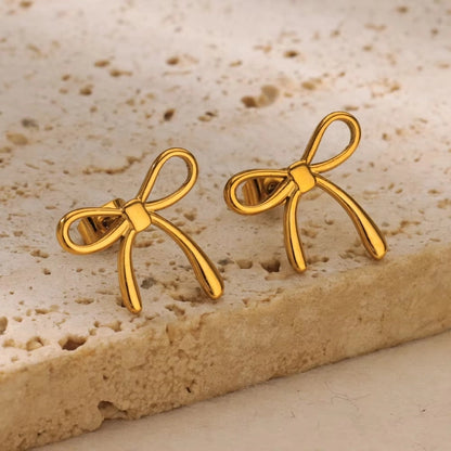 1 Pair IG Style Heart Shape Butterfly Bow Knot Plating 304 Stainless Steel 18K Gold Plated Ear Studs