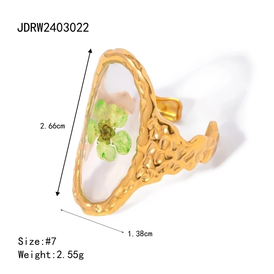 Jewelry Sweet Artistic Four Leaf Clover Oval Flower 304 Stainless Steel 18K Gold Plated Rings