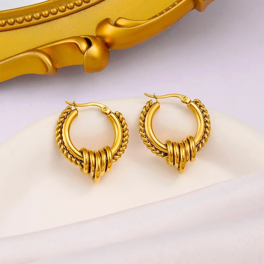 1 Pair French Style Geometric 304 Stainless Steel 18K Gold Plated Earrings