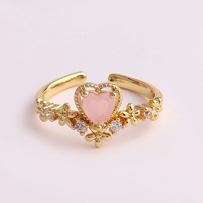 pastoral flower copper plating inlay zircon open ring 1 piece