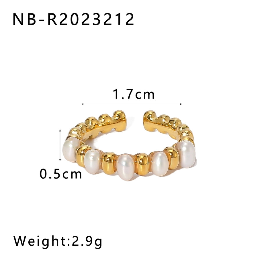 Jewelry Basic Vintage Style Simple Style Geometric 304 Stainless Steel Artificial Pearls 18K Gold Plated Inlay Open Rings