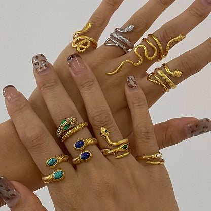 Jewelry Vintage Style Classic Style Geometric Snake 304 Stainless Steel Turquoise Plating Open Rings Rings