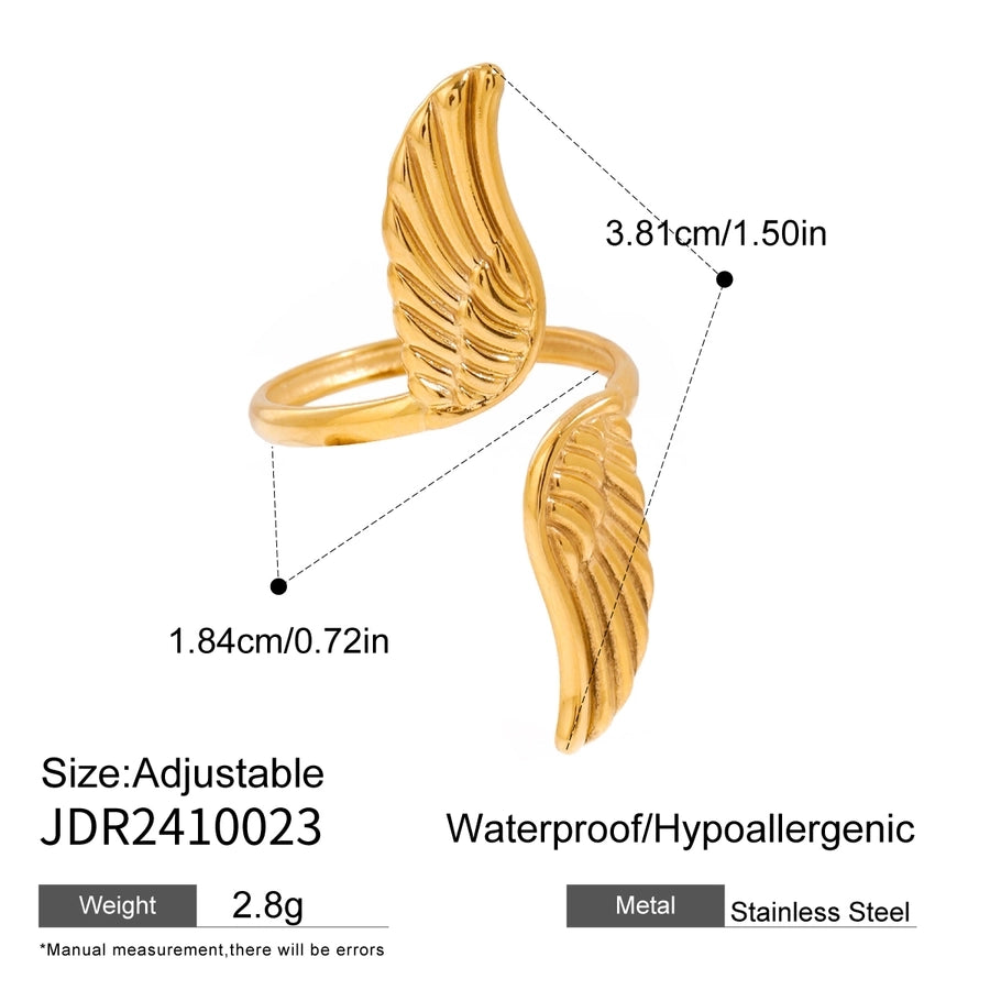 18K Gold Stainless Steel  Angel Wings Ring  Sold Jewelry Niche Retro Creative Peace Dove Feather Adjustable Opening Ring