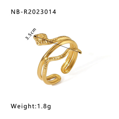 Stainless Steel 18K Gold Plated Hip-Hop Exaggerated Cool Style Plating Snake Open Rings