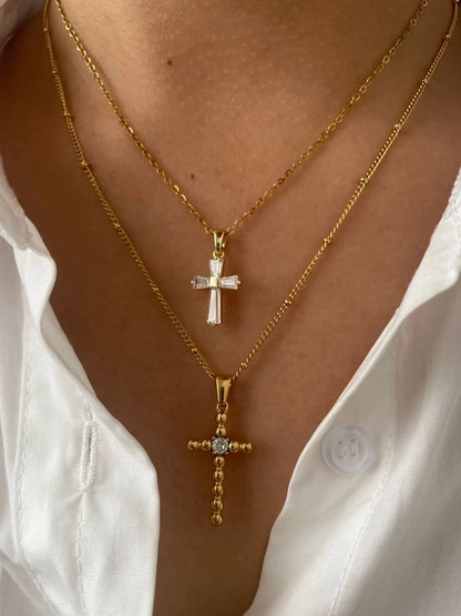 316L Stainless Steel  14K Gold Plated 18K Gold Plated Inlay Cross Rhinestones Zircon Pendant Necklace