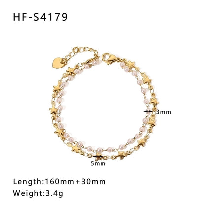 Simple Style Heart Shape Stainless Steel 18K Gold Plated Artificial Rhinestones Rhinestones Shell Bracelets In Bulk