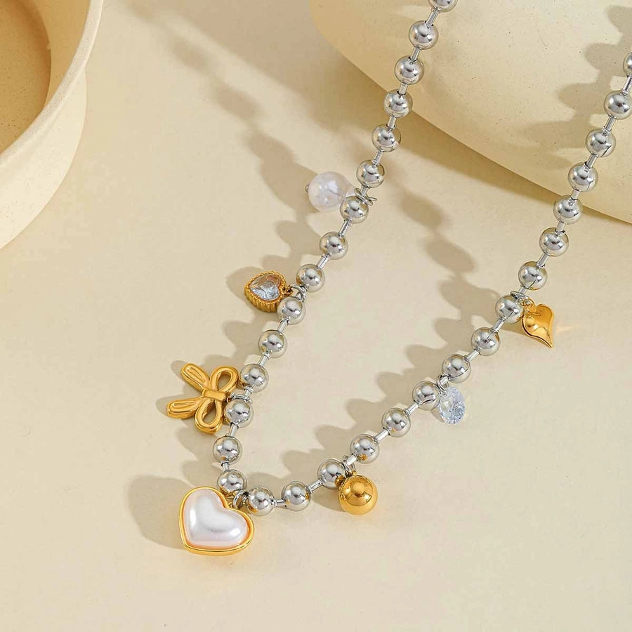 Jewelry Elegant Cute Artistic Cross Heart Shape Eye 304 Stainless Steel Acrylic Imitation Pearl Zircon 18K Gold Plated Plating Inlay Multi Charms Necklace Beaded Chain