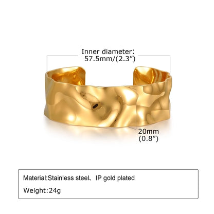 Retro Classic Style C Shape 304 Stainless Steel 18K Gold Plated Cuff Bracelets Wide Bracelet In Bulk