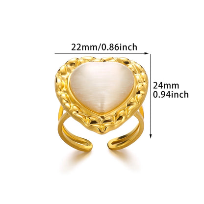 Jewelry Elegant French Style Sweet Heart Shape 304 Stainless Steel Synthetic Gemstones Open Rings