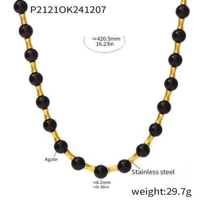 Baroque Style Shiny Geometric 304 Stainless Steel Imitation Pearl Tiger Eye Beaded Chain Necklace In Bulk