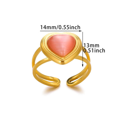 Jewelry Elegant French Style Sweet Heart Shape 304 Stainless Steel Synthetic Gemstones Open Rings