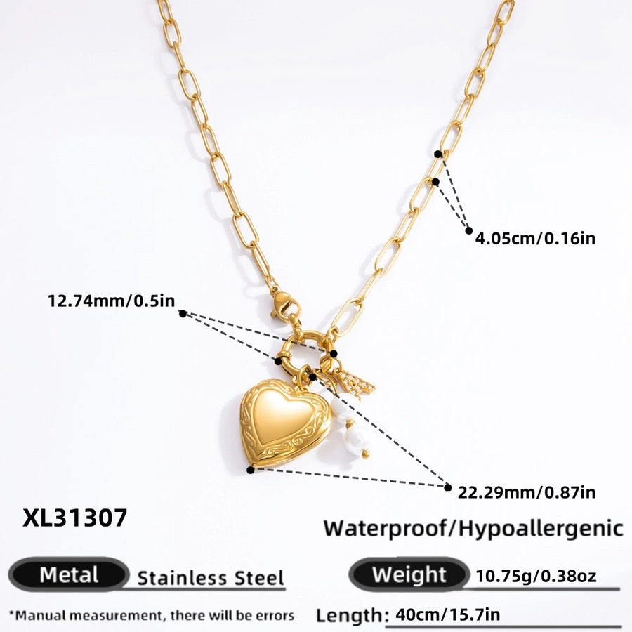 Jewelry IG Style Heart Shape 304 Stainless Steel 18K Gold Plated Pendant Necklace