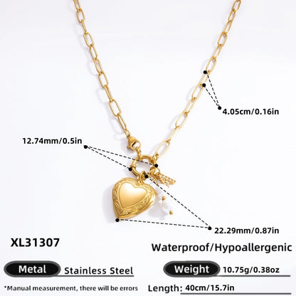 Jewelry IG Style Heart Shape 304 Stainless Steel 18K Gold Plated Pendant Necklace