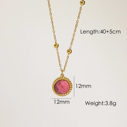 Jewelry Retro Geometric 304 Stainless Steel Titanium Steel Rhodochrosite Hollow Out Inlay Pendant Necklace