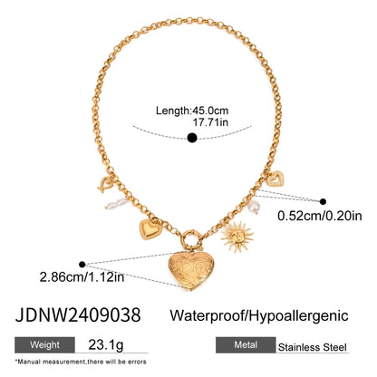 Jewelry Simple Style Classic Style Sun Heart Shape Butterfly 304 Stainless Steel Zircon 18K Gold Plated Pearl Inlay Multi Charms Necklace