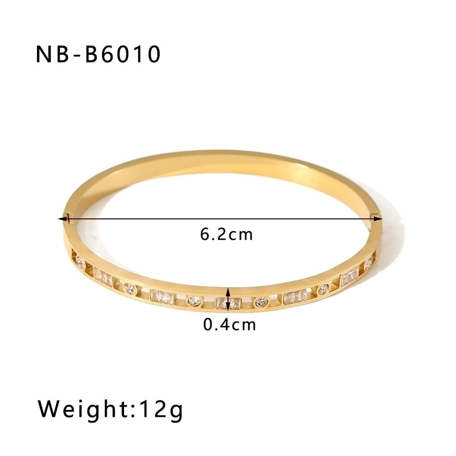 Simple Style Geometric 304 Stainless Steel 18K Gold Plated Rhinestones Zircon Bangle In Bulk