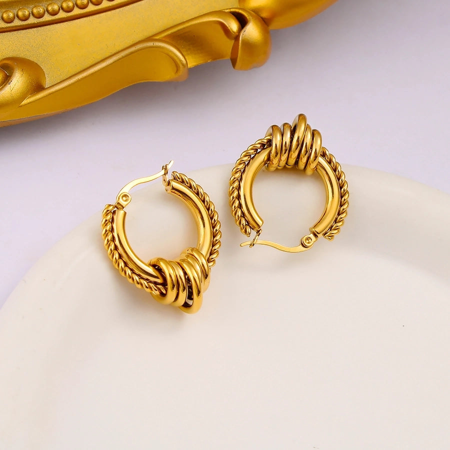 1 Pair French Style Geometric 304 Stainless Steel 18K Gold Plated Earrings