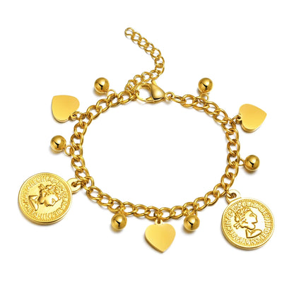 Vacation Roman Style Heart Shape 201 Stainless Steel Gold Plated Bracelets In Bulk