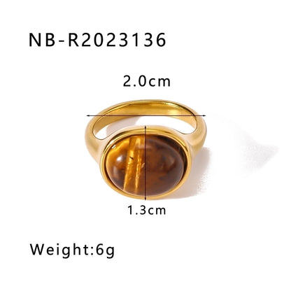 Jewelry Vintage Style Modern Style Simple Style Geometric 304 Stainless Steel Natural Stone Tiger Eye 18K Gold Plated Plating Inlay Open Rings