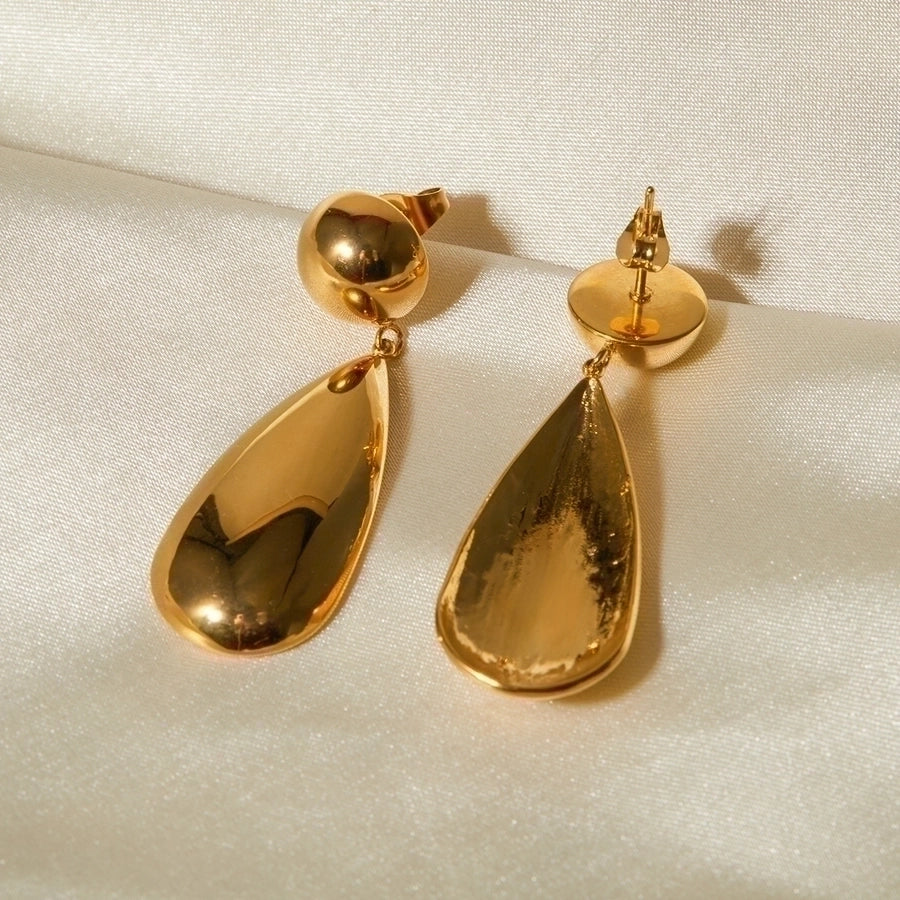 1 Pair IG Style Water Droplets Stainless Steel 18K Gold Plated Drop Earrings