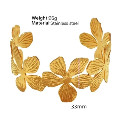 Titanium Steel Retro Exaggerated Flower Plating Bangle