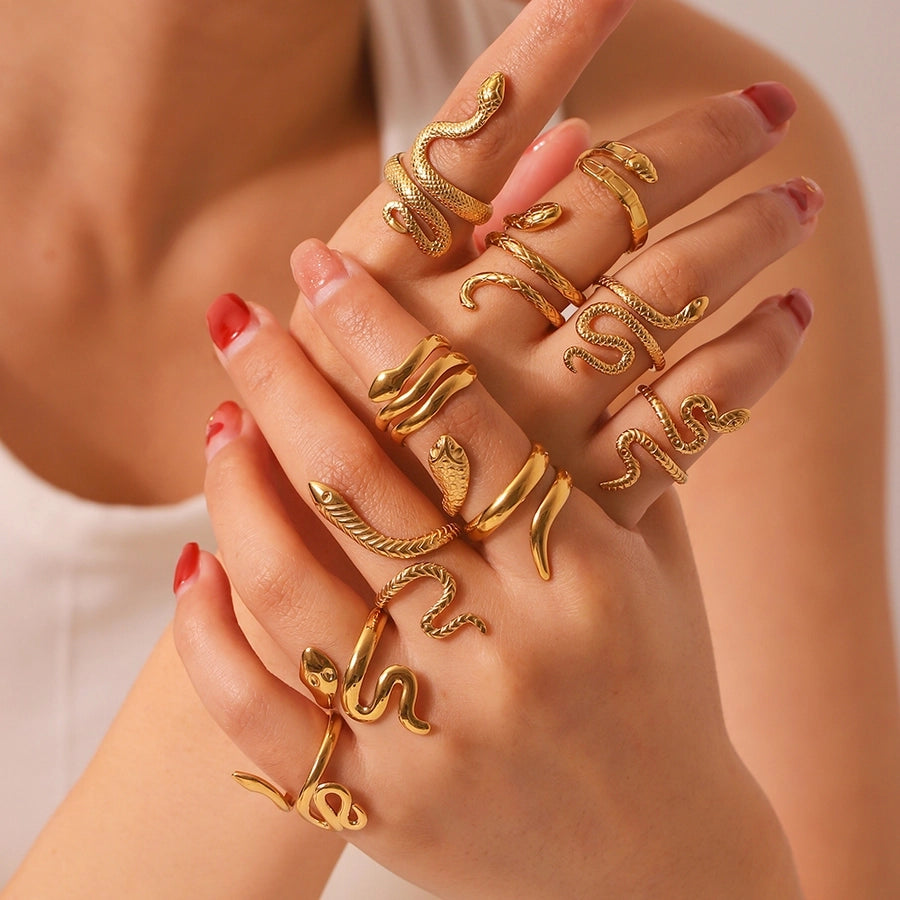 Stainless Steel 18K Gold Plated Hip-Hop Exaggerated Cool Style Plating Snake Open Rings