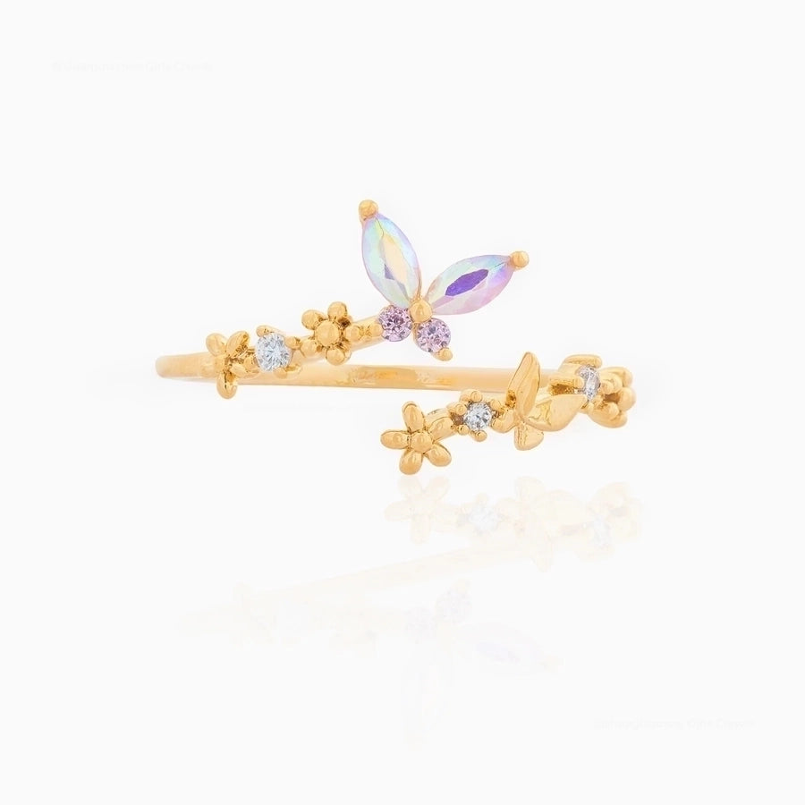 fashion butterfly copper inlay zircon open ring 1 piece