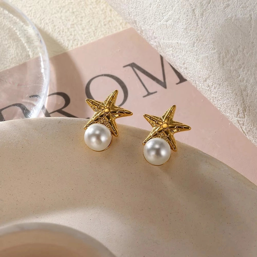 1 Pair Simple Style Starfish 304 Stainless Steel Ear Studs