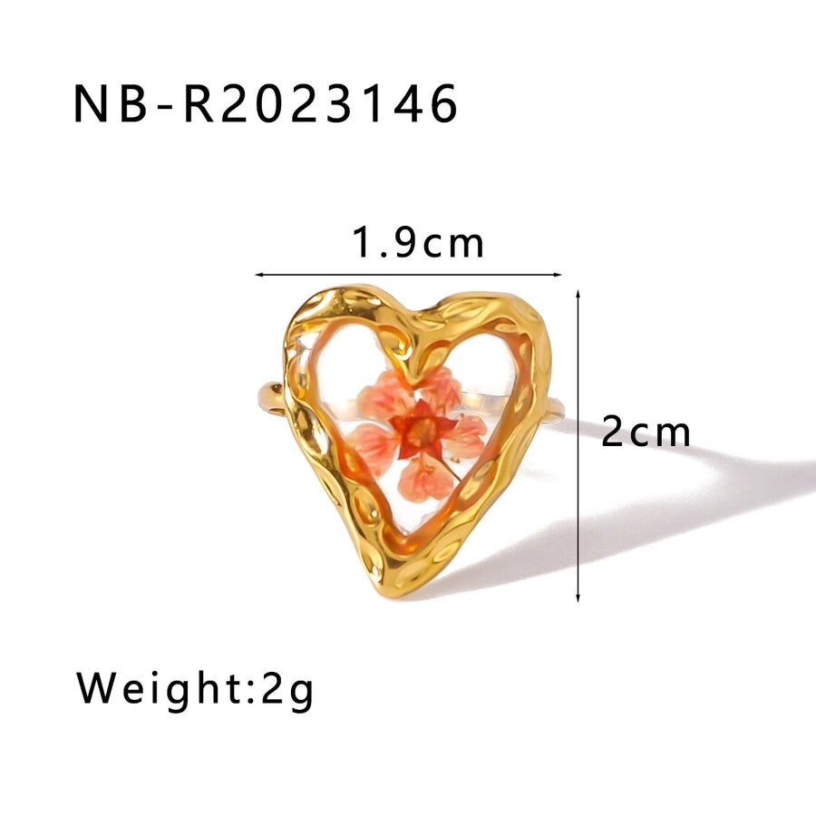 Jewelry Vintage Style Modern Style Simple Style Flower 304 Stainless Steel Resin 18K Gold Plated Plating Inlay Open Rings