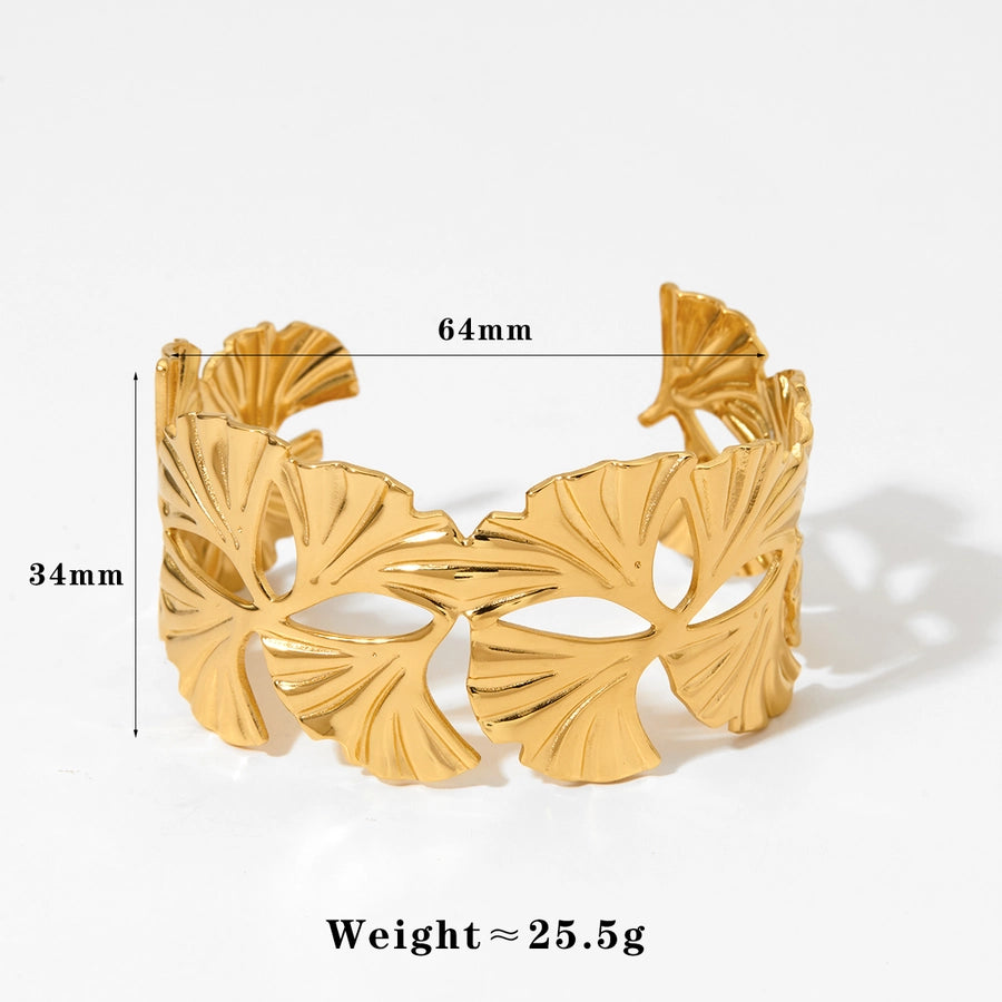 Exaggerated Modern Style Leaf Ginkgo Leaf 304 Stainless Steel 16K Gold Plated White Gold Plated Bangle In Bulk