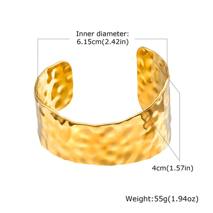 Retro Classic Style C Shape 304 Stainless Steel 18K Gold Plated Cuff Bracelets Wide Bracelet In Bulk