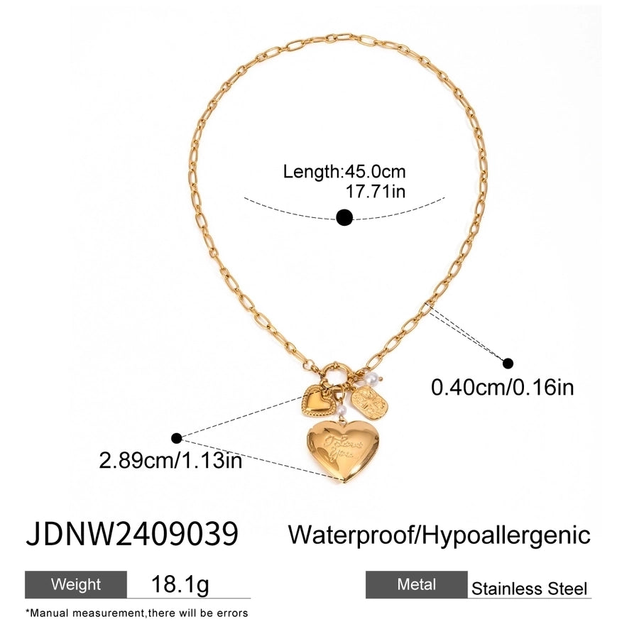 Jewelry Simple Style Classic Style Sun Heart Shape Butterfly 304 Stainless Steel Zircon 18K Gold Plated Pearl Inlay Multi Charms Necklace