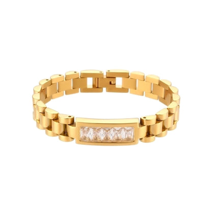 Retro Geometric 304 Stainless Steel 18K Gold Plated Zircon Bangle In Bulk