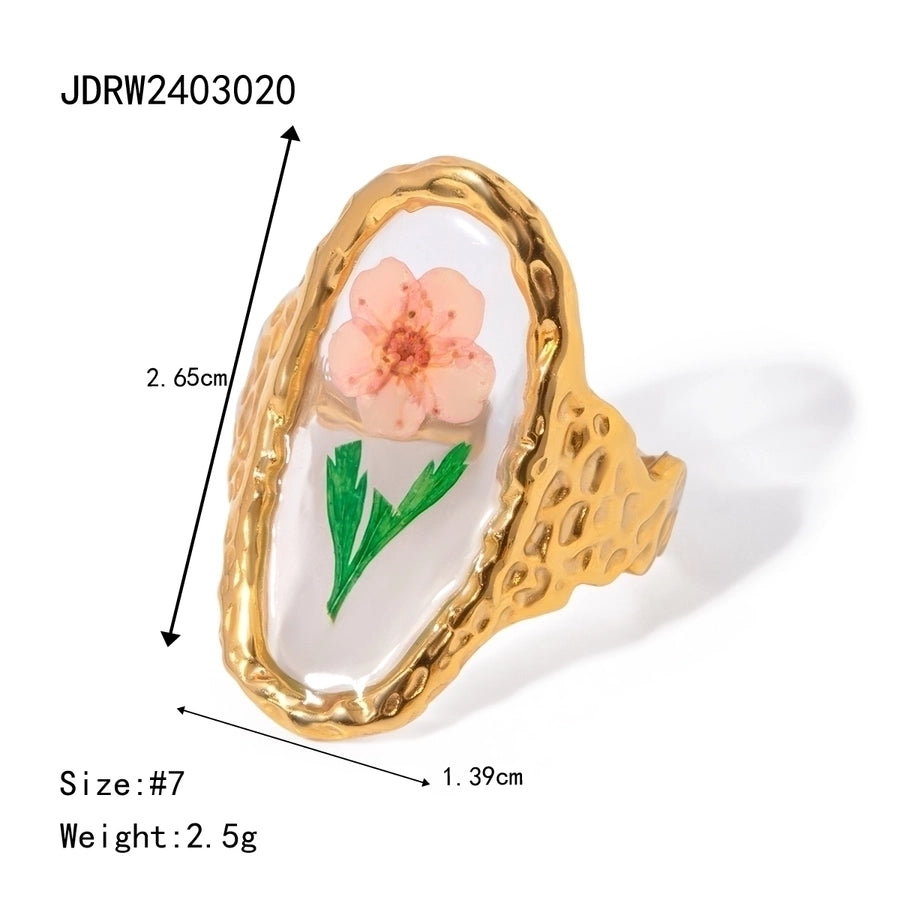 Jewelry Sweet Artistic Four Leaf Clover Oval Flower 304 Stainless Steel 18K Gold Plated Rings