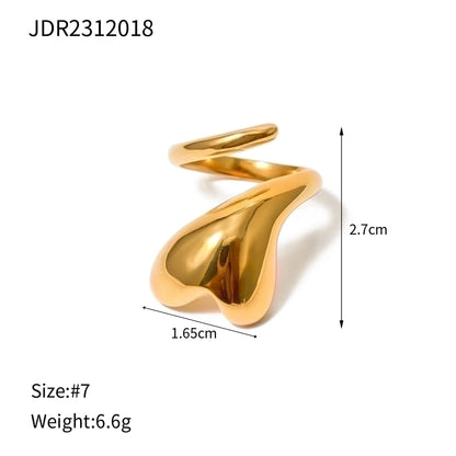 Jewelry IG Style Heart Shape 316 Stainless Steel  18K Gold Plated Plating Open Rings