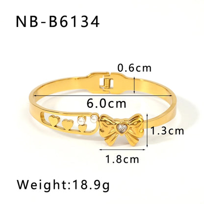 Vintage Style Simple Style Classic Style Bow Knot 304 Stainless Steel 18K Gold Plated Zircon Bangle In Bulk